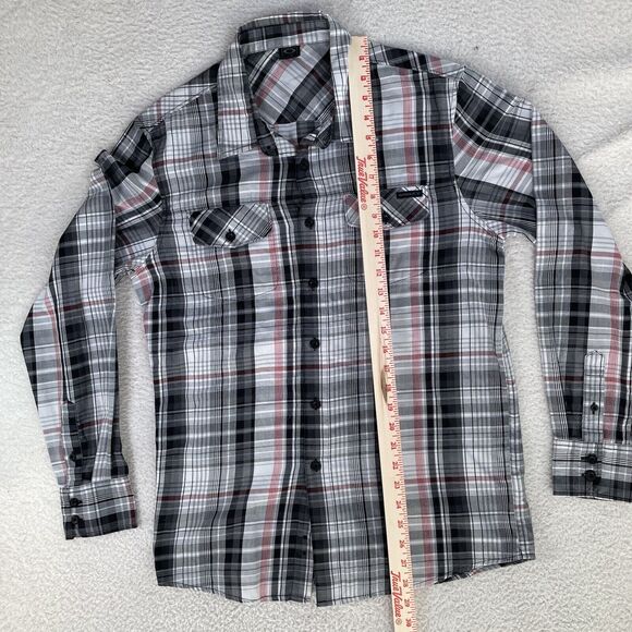 Oakley Shirt Mens Small White Black Plaid Long Sleeve Button Collared Surf Skate - Picture 7 of 16